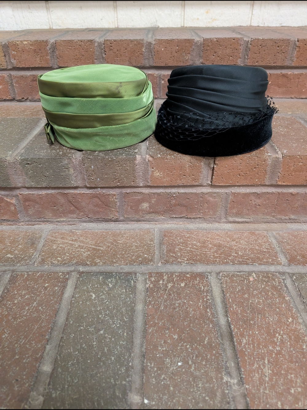 2 Vintage Pillbox Hats Green and Black